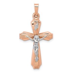 Million Charms 14k Gold Two-tone Hollow Crucifix Necklace Charm Pendant